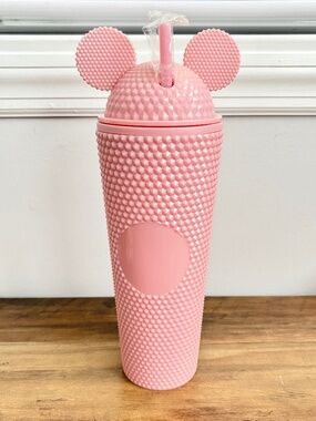 NEW Disney Mickey Mouse Light Pink Studded Tumbler Cup w/ Lid Straw Water 20 oz